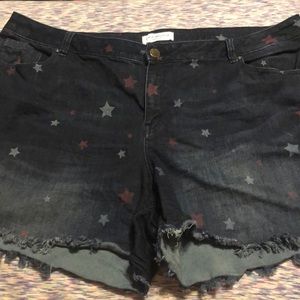 Patriotic Denim Shorts with Frayed Edges